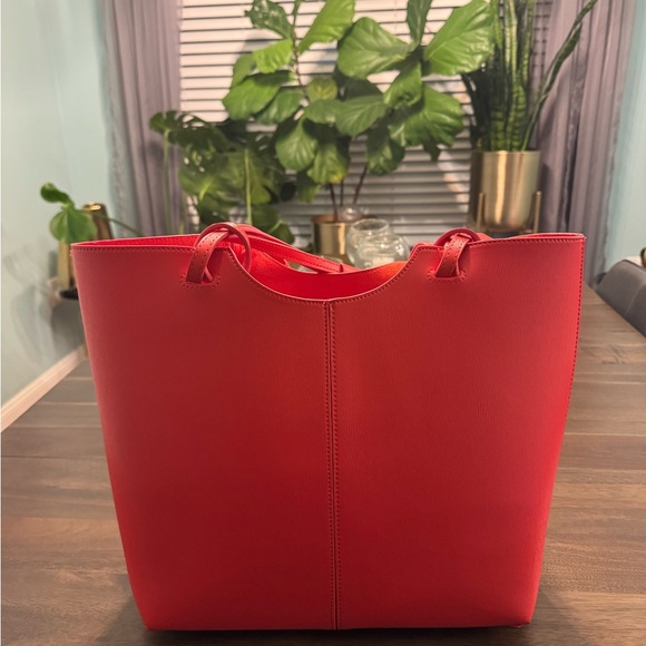 Neiman Marcus Handbags - Neiman Marcus Red Faux Leather Tote Bag